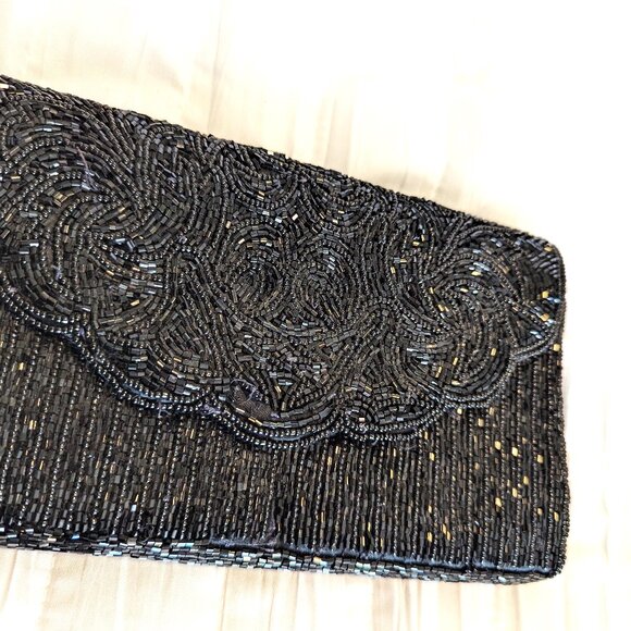 Vintage Glass Beaded Envelope HandBag Black Amazing Design Cocktail evening Glam - Picture 5 of 7